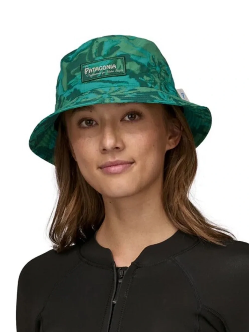 Patagonia Wavefarer Green and Teal Floral Bucket Hat